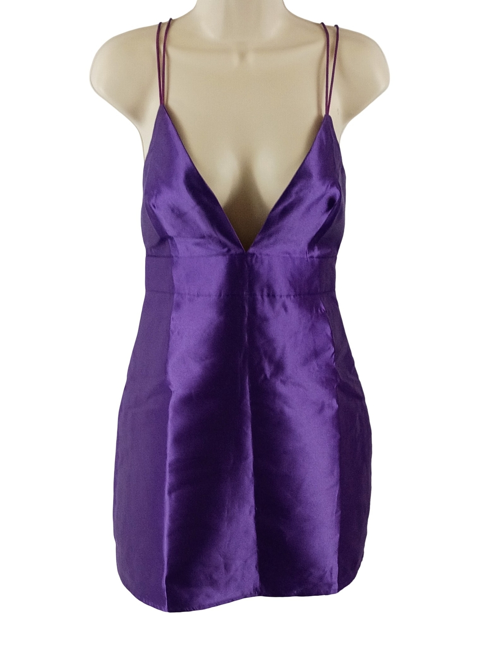 Lulu's Purple Satin V-Neck Spaghetti Strap Mini Dress